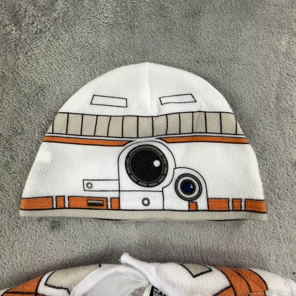 Star Wars BB-8 Costume Toddler 3T-4T White Orange Fleece Hat Set Disney Suit - Picture 5 of 11